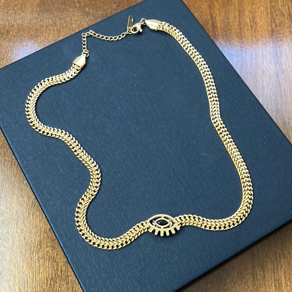 Evil Eye Pendant Necklace 18K Yellow Gold Over Stainless Steel. - Picture 2 of 6